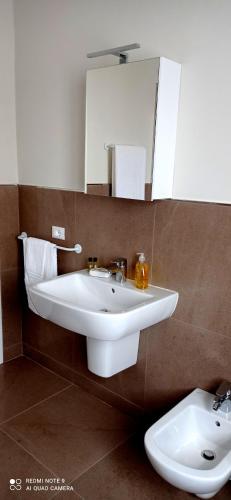 a bathroom with a white sink and a mirror at Le Aquile in Ghedi
