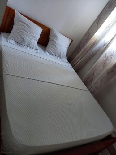 a bed in a room with two pillows on it at Le Mastro Chambre d'hôtes in Mamoudzou