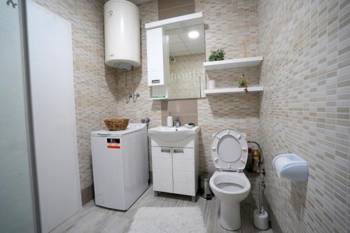 a small bathroom with a toilet and a sink at Serbona apartment in Kladovo