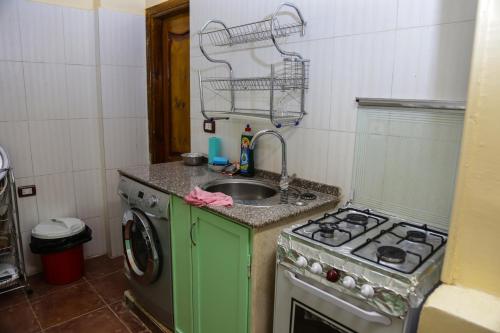 a kitchen with a sink and a washing machine at Habibi Nubian Guest House-Nubian Hospitality in Aswan