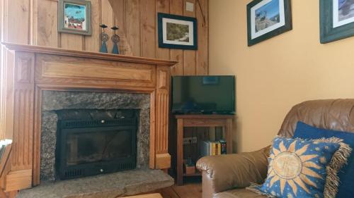 a living room with a fireplace and a television at Artesano I y III in Navarredonda de Gredos