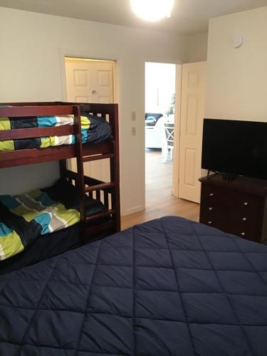 a bedroom with a bed and a flat screen tv at Heart of Branson in Branson