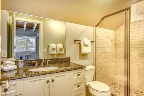 a bathroom with a toilet and a sink and a shower at Flicker Retreat in Homewood