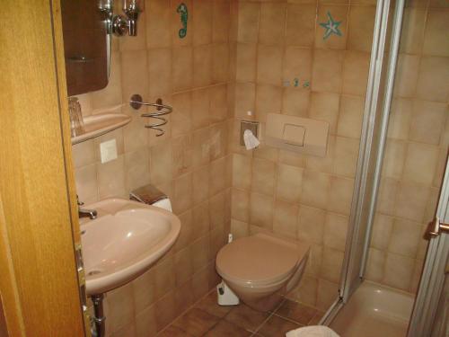 a small bathroom with a toilet and a sink at Landgasthaus Hubertusklause in Bad Marienberg