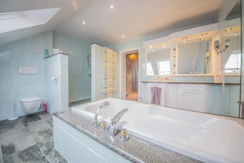 a large bathroom with a tub and a toilet at La villa Émilie in Durbuy