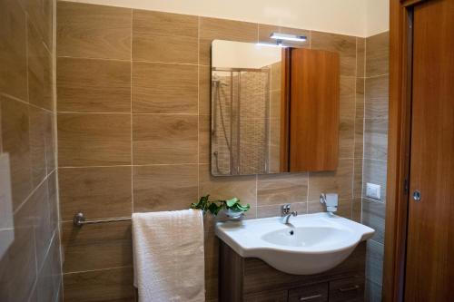 a bathroom with a sink and a mirror at Il Madrigale - Agriturismo B&B in Agnone