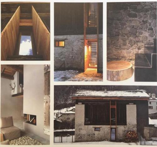 a collage of photos of a house with a staircase at Chalet Ca d'Martin in Vicosoprano
