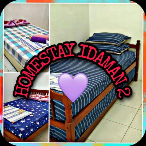 a collage of two pictures of a bed with a happy birthday sign at Homestay Bukit Kayu Hitam with 3 Bedrooms Not Sharing FREE WIFI in Bukit Kayu Hitam