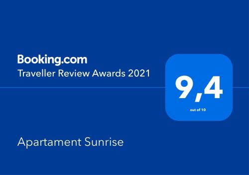 Certifikát, ocenenie alebo iný dokument vystavený v ubytovaní Apartament Sunrise