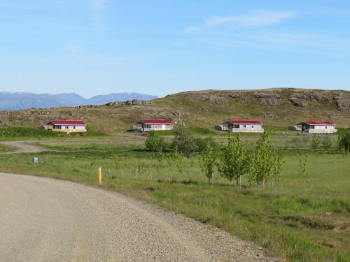 a dirt road with houses on the side of a hill at Mosas cottages in Fludir