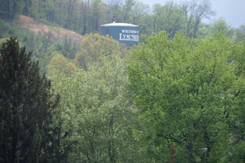 a water tower on top of a hill with trees at Lynchburg Country Inn in Lynchburg