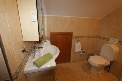 a small bathroom with a sink and a toilet at Woodlands Guest Accomadation in Oughterard