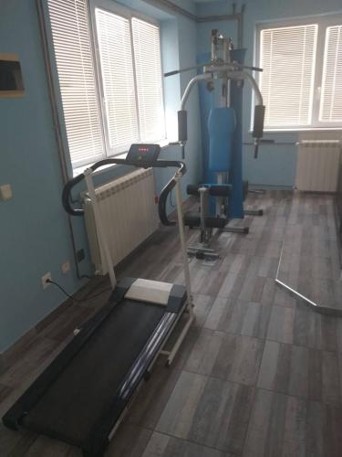 a room with a gym with a treadmill and tread machines at Lux Apartmani Nikola in Vrnjačka Banja
