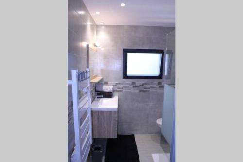 baño con lavabo y aseo y ventana en Entre Piscine et Mer, en Tonnay-Charente