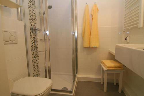ヘルヌムにあるWohnung Mayerのバスルーム(シャワー、トイレ、シンク付)