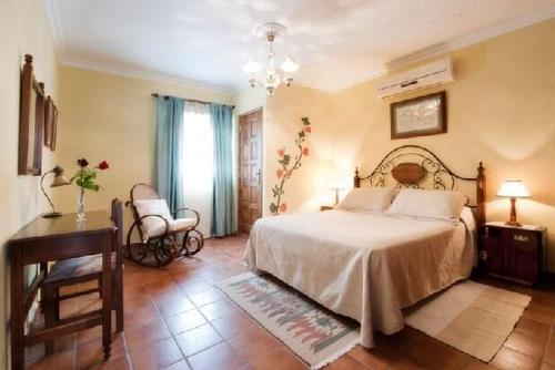 een slaapkamer met een bed, een stoel en een bureau bij Casa La Gorona in Fuencaliente de la Palma