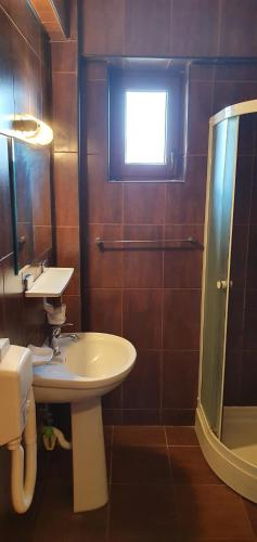 a bathroom with a sink and a toilet and a window at Vila Raduinea in Eforie Nord