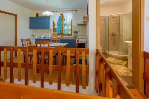 a view of a kitchen and living room from a balcony at JELICIC C in Crikvenica