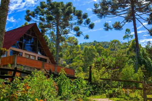 une maison dans les bois avec des arbres dans l'établissement Oca Roça, à Delfim Moreira