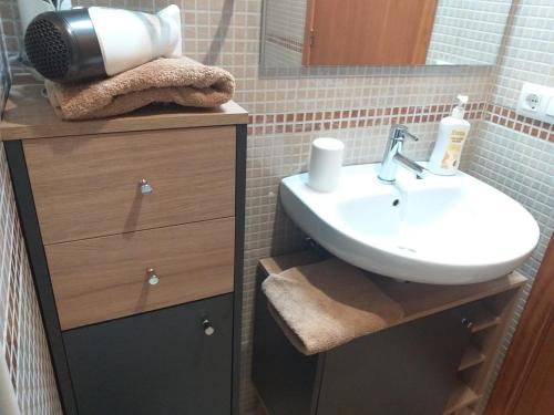 ジローナにあるCENTRICO y ACOGEDOR APARTAMENTOのバスルーム(シンク、鏡付きカウンター付)