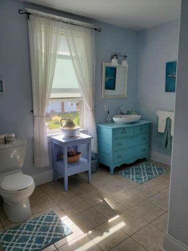 a bathroom with a toilet and a sink and a window at The Home Place Inn in Kensington