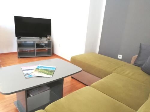 salon z kanapą i stołem z telewizorem w obiekcie Apartment Toncic w mieście Benažići