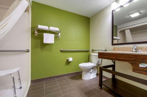 a bathroom with a toilet and a sink and a mirror at Sleep Inn By Choice Hotels in Grand Island