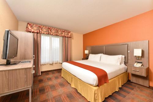 een hotelkamer met een groot bed en een televisie bij HOLIDAY INN EXPRESS & SUITES ELK GROVE CENTRAL - HWY 99, an IHG Hotel in Elk Grove