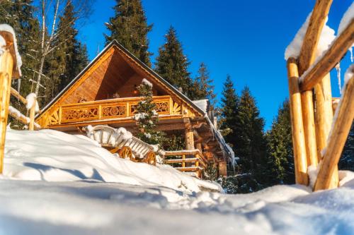a log cabin in the snow at Leśna Bacówka in Nowy Targ