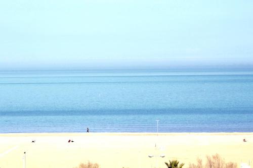 a beach with people on it and the ocean at Hotel Fedora Rimini in Rimini
