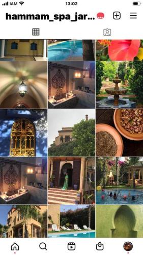 a collage of pictures of a house and a fountain at Les Jardins de Ryad Bahia in Meknès