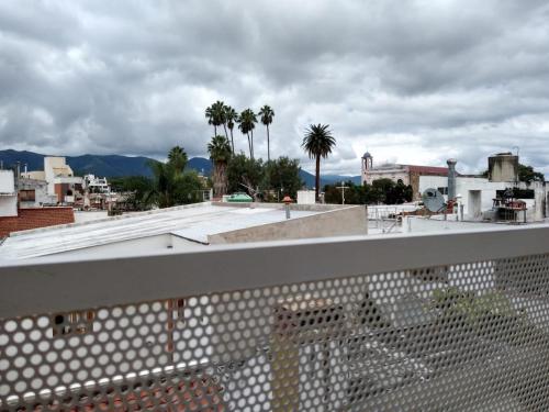 a view of a rooftop with palm trees and buildings at Brisas del Parque in Salta
