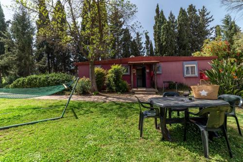 a house with a hammock in the yard at Mizra Guest House in Mizra‘