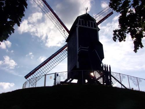 a windmill sitting on top of a hill at Guestsuite Lady Anna Bruges in Bruges