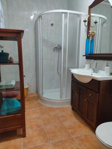 a bathroom with a shower and a sink at Casa Rubén Darío in Villarejo del Valle