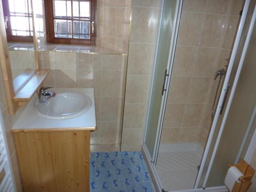 a bathroom with a sink and a shower at appartement edlweiss 4 pers dans gite"la maison d'augustin" classé 3 étoiles, la tour,73530 st jean d'arves in Saint-Jean-dʼArves