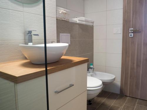 a bathroom with a sink and a toilet at Armony Apartament Timisoara in Timişoara