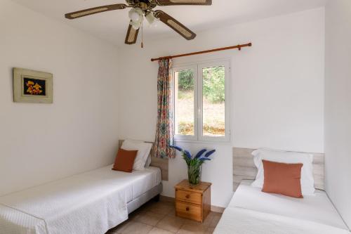 a room with two beds and a window at Residence Helios in Cargèse