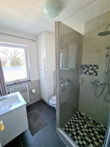 a bathroom with a shower and a sink at Apartment Villa Engel with Pool in Poreč