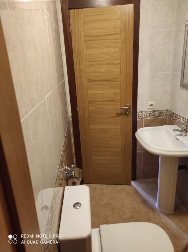 a bathroom with a toilet and a sink at Atico Cuntis Thermae in Cuntis