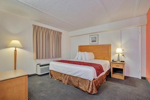 a hotel room with a large bed and a desk at Americas Best Value Inn Laredo in Laredo