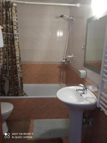 斯拉夫西克的住宿－Гірський краєвид，浴室配有盥洗盆、卫生间和浴缸。
