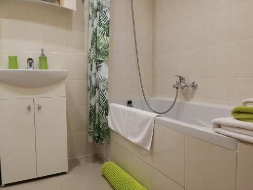 a bathroom with a bath tub and a sink at VIN service Dzelzcelnieku street 19 in Rēzekne