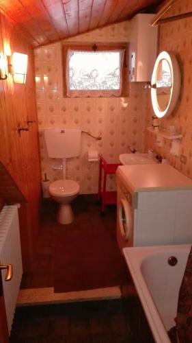 a small bathroom with a toilet and a sink at BBQUEEN Casa VACANZE AI CAPRIOLI in Piazzola