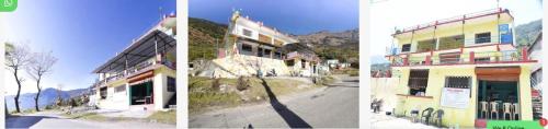 two pictures of a building with a mountain in the background at Vamoose Srishti - Chamoli in Gopeshwar