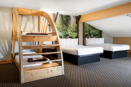 a room with two bunk beds and a ladder at Natura Treescape Resort in Wisconsin Dells