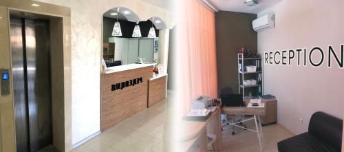a bathroom with a sink and a counter with a mirror at Hotel Pacific Palma in Sunny Beach