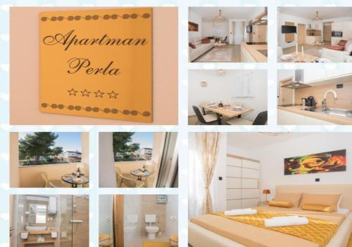 eine Collage mit Bildern eines Zimmers in der Unterkunft Apartmani Rišpet in Šibenik