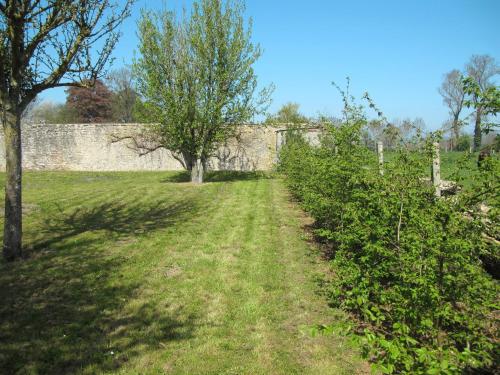 un champ avec des arbres et un mur en pierre dans l'établissement Holiday Home Le Repos by Interhome, à Commes