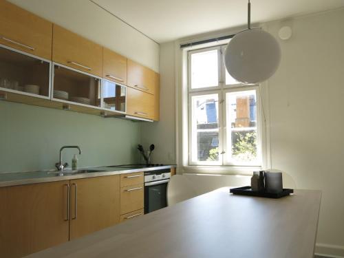 une cuisine avec un comptoir, un évier et une fenêtre dans l'établissement ApartmentInCopenhagen Apartment 1144, à Copenhague